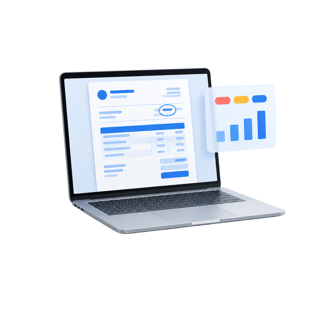 Invoice editor with a highlighted due date field beside a due dates dashboard panel
