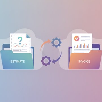 Modern illustration showing a document comparison scene with an estimate form and invoice side by side, symbolizing business billing processes.