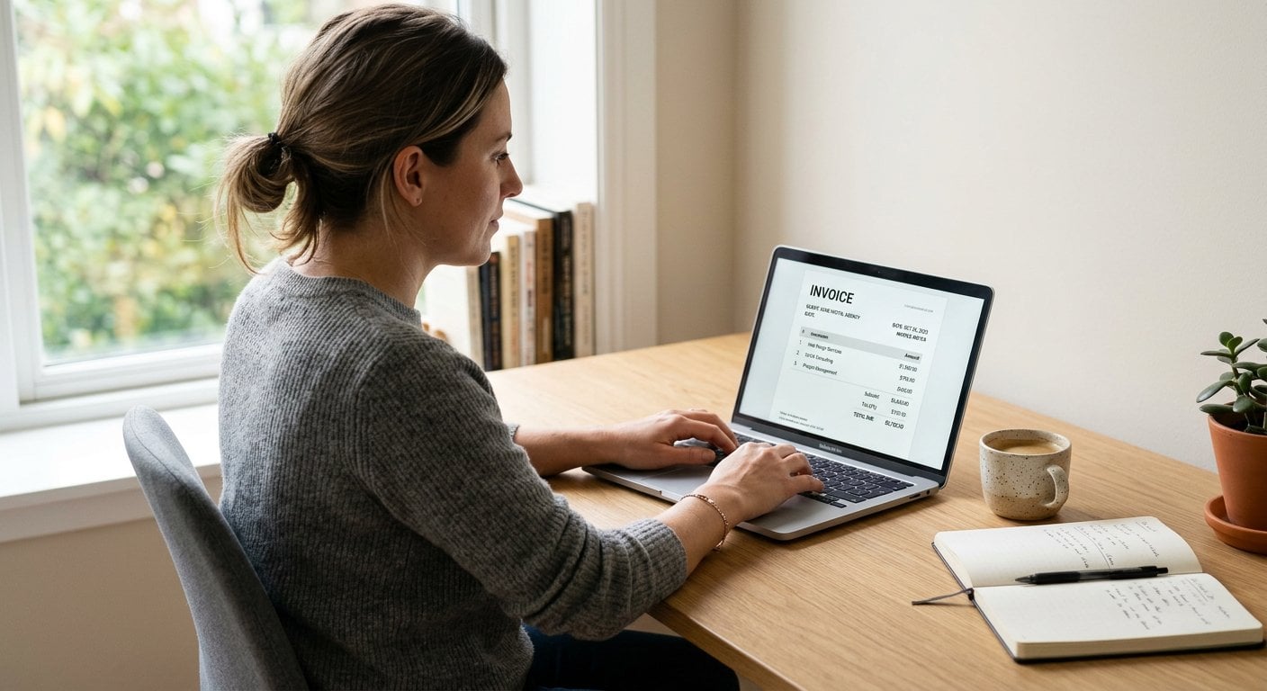 freelancer creating a professional invoice on a laptop