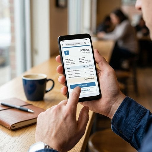 Freelancer using a mobile invoicing app on smartphone to send invoice from phone free on the go