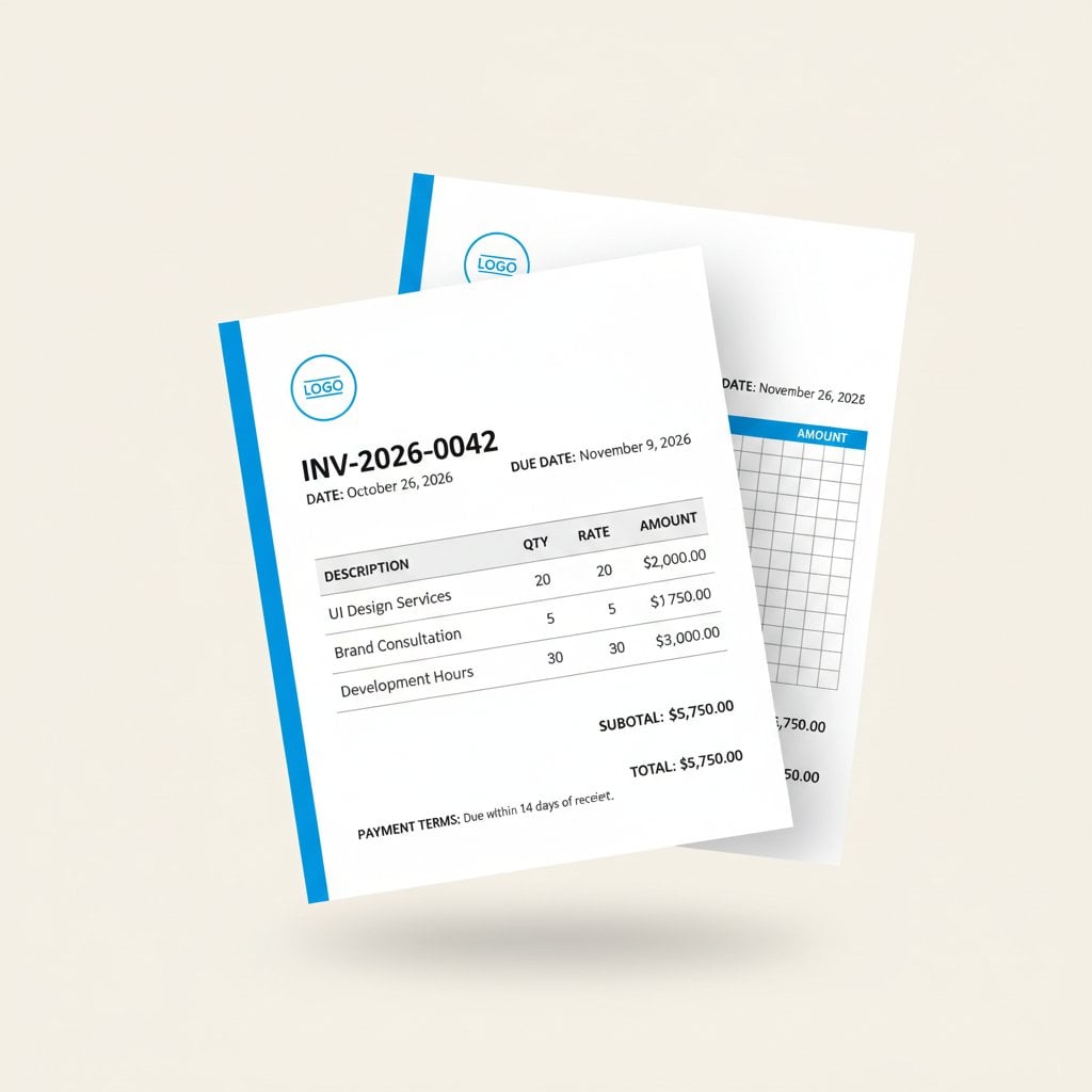 Invoice generator interface showing line item entry and automatic calculations