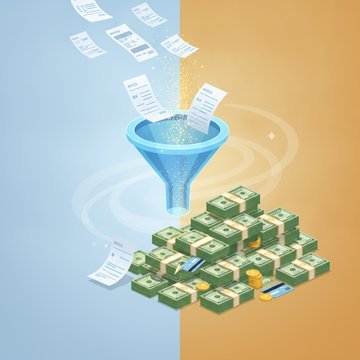 Isometric illustration showing a business exchanging unpaid invoices for immediate cash through an invoice factoring company, with arrows tracing the full payment cycle.