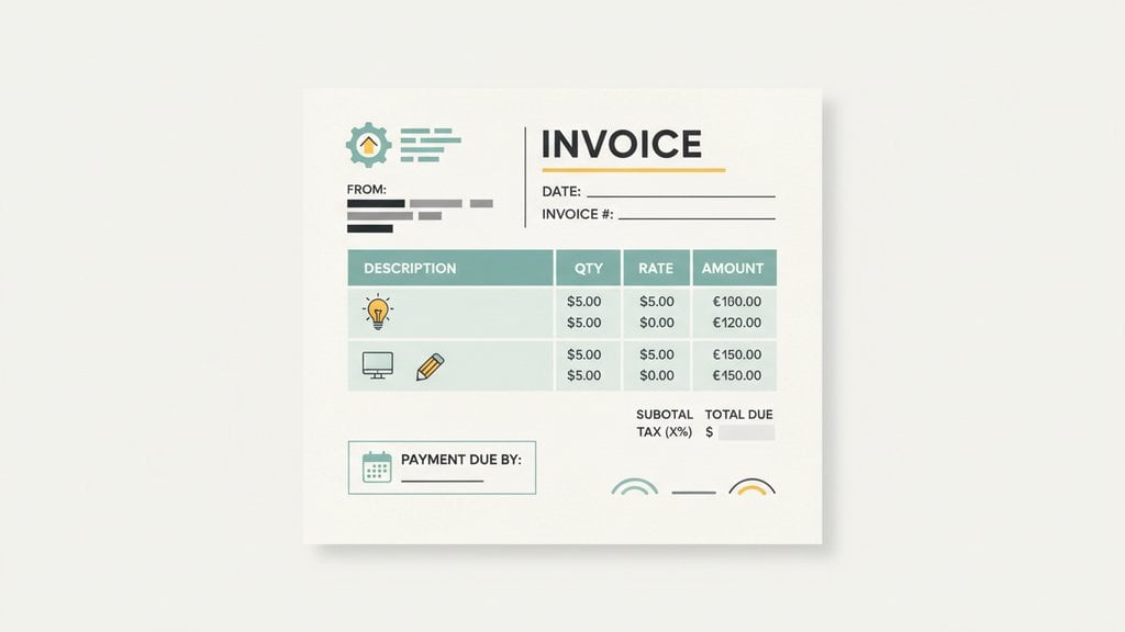 Professional invoice formatting example showing branded layout with logo, itemized services, and clear payment due date
