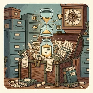 Invoice record keeping workflow from physical document storage to cloud archiving with 7-year financial retention requirements