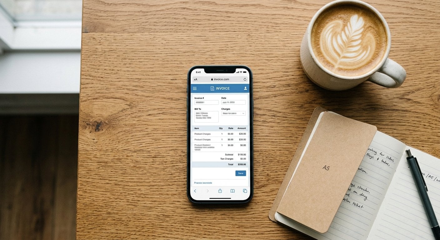 Freelancer using mobile invoicing app on smartphone to send invoice from phone free