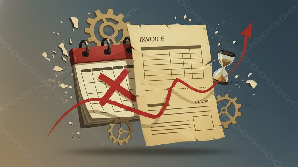 Overdue invoice with a highlighted missed due date representing late payment and its effect on business cash flow