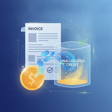 Illustration of payment on account, showing money received and held as an unallocated credit before being matched to customer invoices.