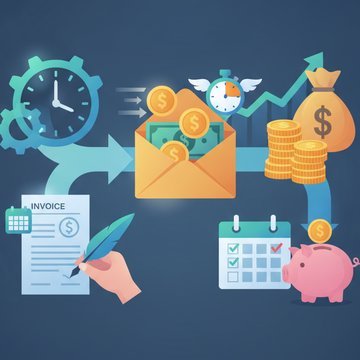 Split illustration showing the benefits of sending invoices promptly, with immediate payment flow on one side and delayed payment on the other.